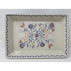 Stoneware Deer Birds Flowers Lasagna Casserole Deep Baking Dish 9 x 13 Threshold